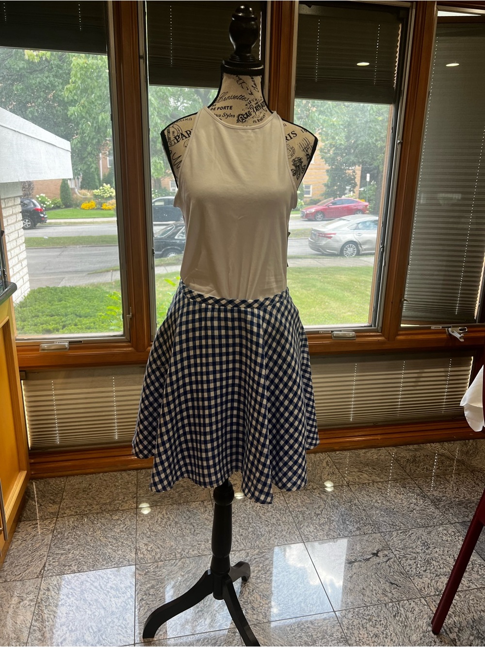 J. Crew Blue & White Gingham Circle Skirt